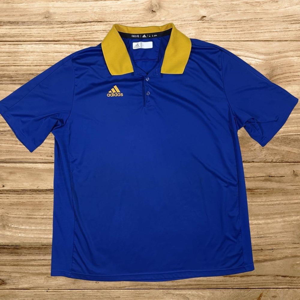 Adidas Climalite Polo Shirt Mens XL Blue Yellow Short Sleeve Athletic Golf Top